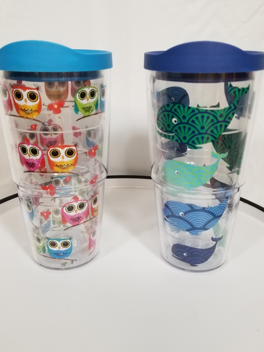 Tervis Tumbler 24 Oz Colorful Owls & Whale Pattern Insulated Lids Set of 2